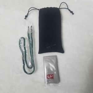 Ray-Ban Sunglass and Eyewear Case with Microfiber Cloth and Green Strap
